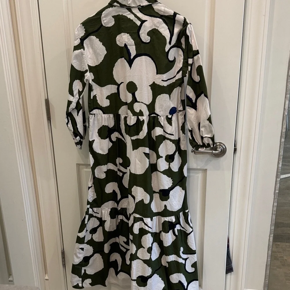 Anthropologie Dark Green and White Floral Long Sleeve Dress - Picture 5 of 5